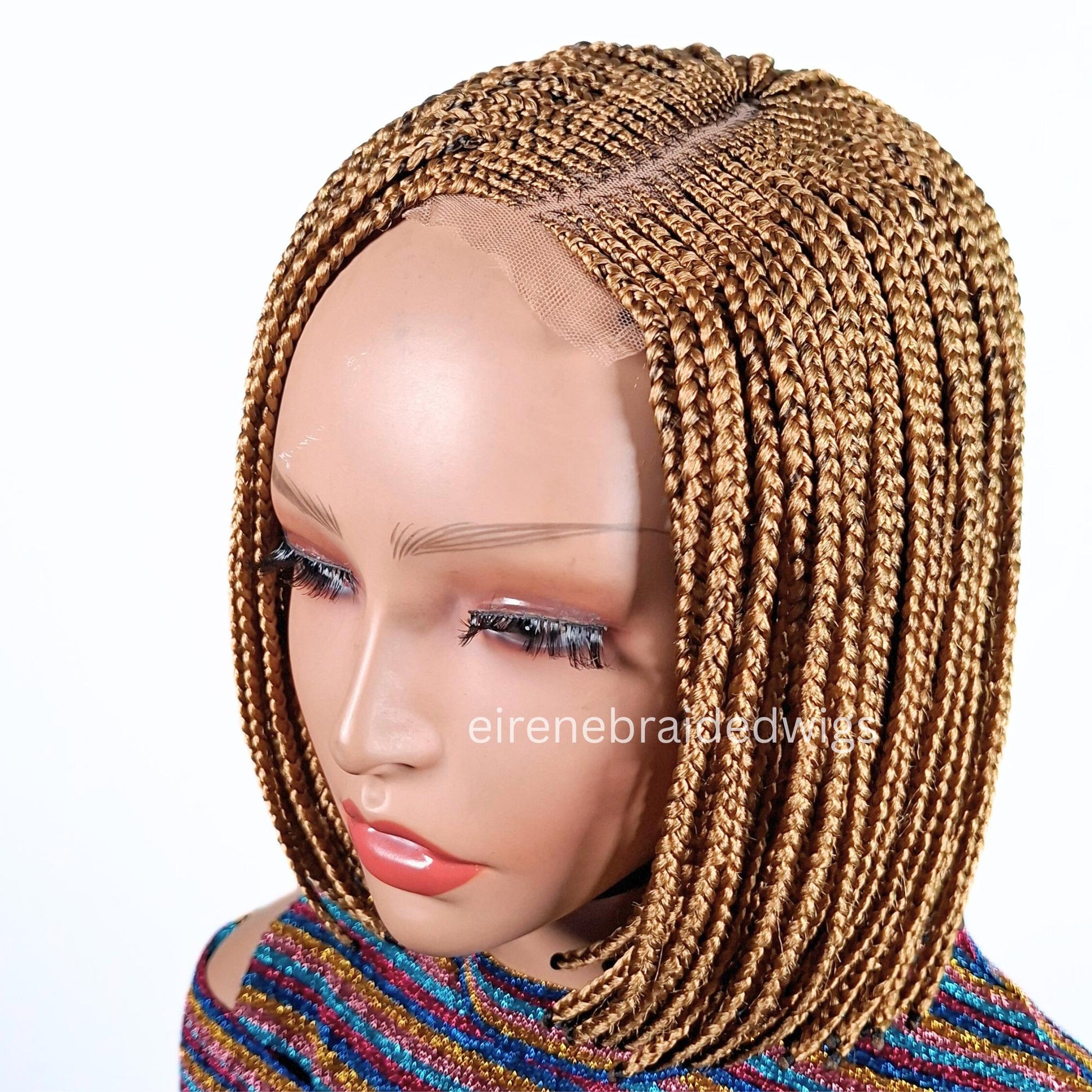 Braided Wigs for Black Women Bob Braids Wig – Short Brown Cornrow Wig with Gold Side Part – product image 6