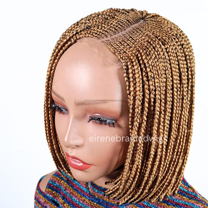 Braided Wigs for Black Women Bob Braids Wig – Short Brown Cornrow Wig with Gold Side Part – product image 6