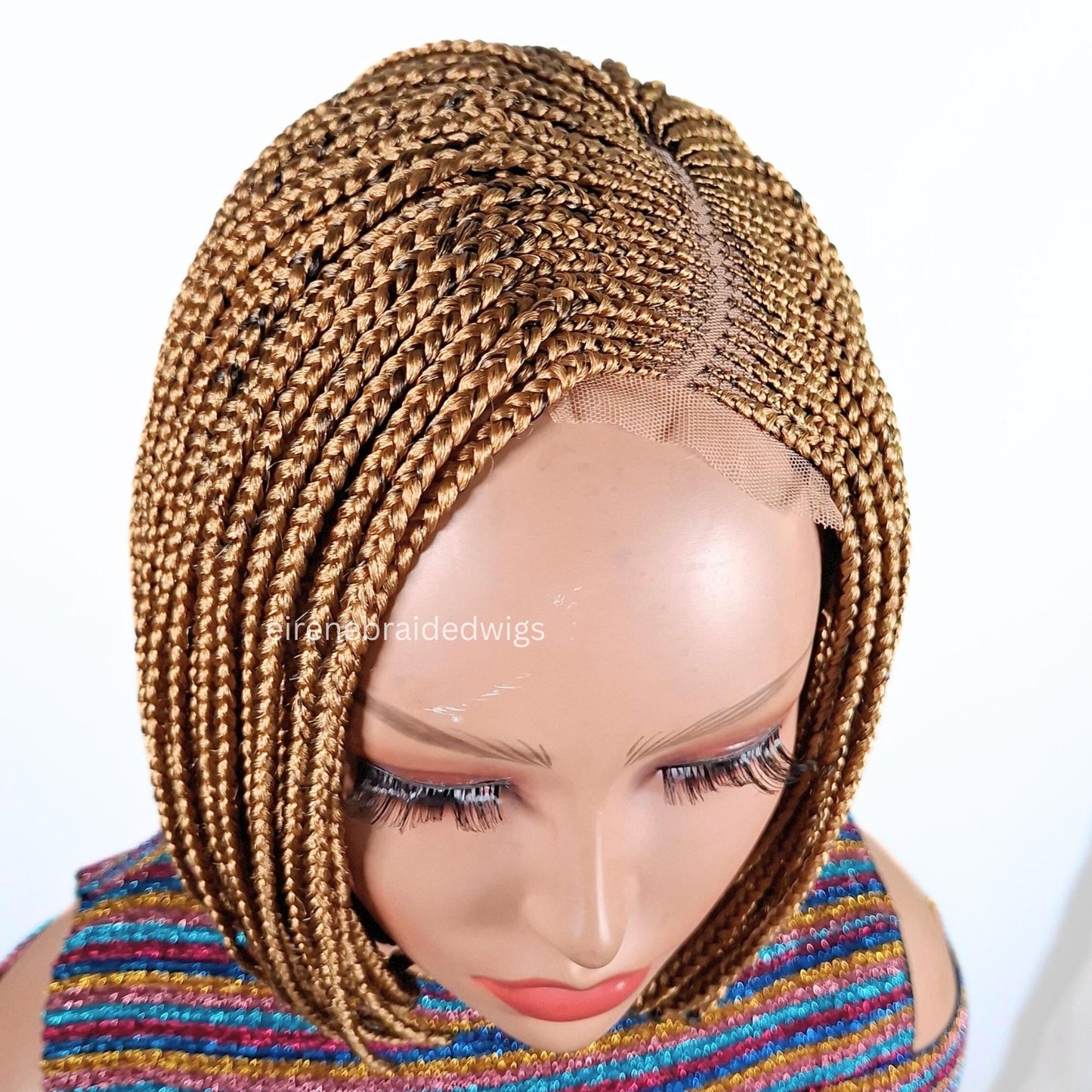 Braided Wigs for Black Women Bob Braids Wig – Short Brown Cornrow Wig with Gold Side Part – product image 1