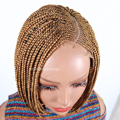 Braided Wigs for Black Women Bob Braids Wig – Short Brown Cornrow Wig with Gold Side Part – product image 1