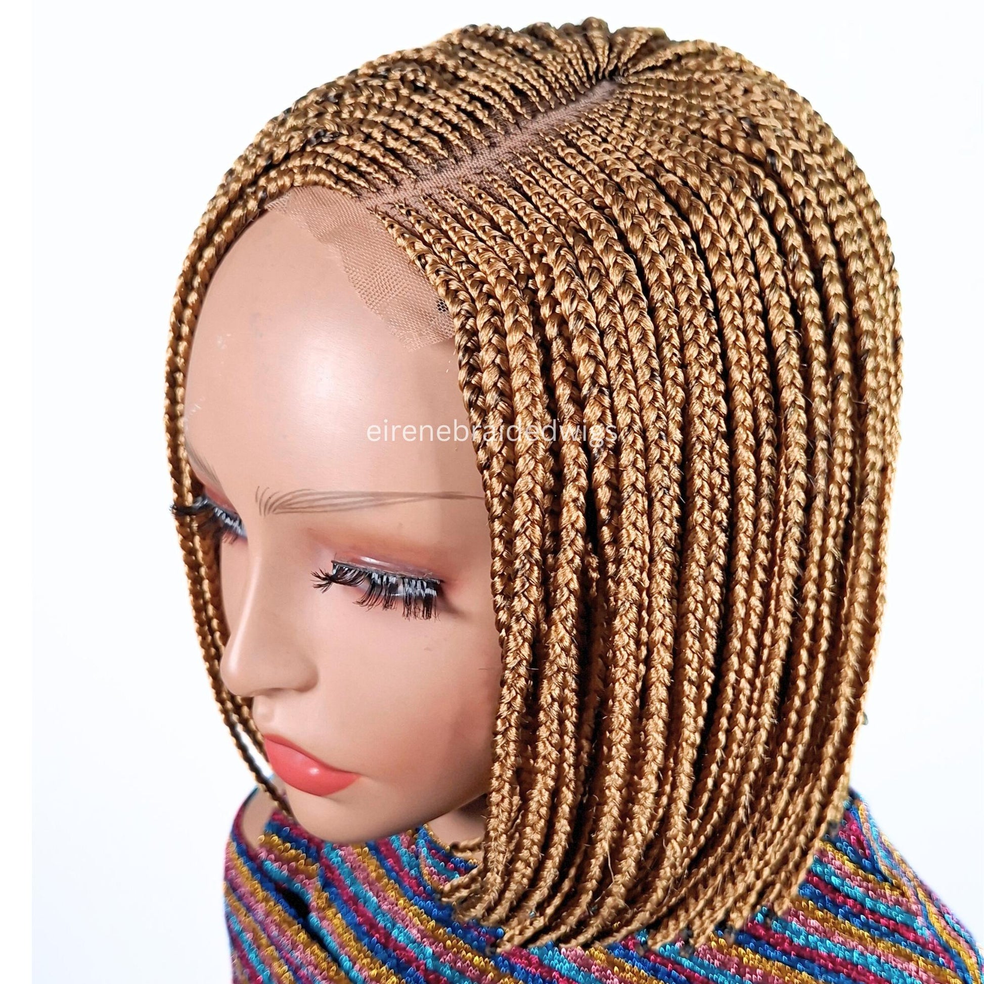 Braided Wigs for Black Women Bob Braids Wig – Short Brown Cornrow Wig with Gold Side Part – product image 2