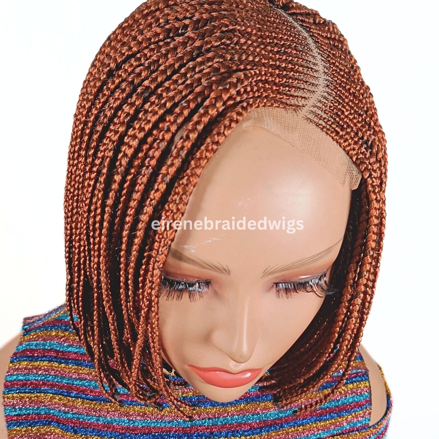 Braided Wigs for Black Women Bob Braids Wig – Short Brown Cornrow Wig with Gold Side Part – product image 6
