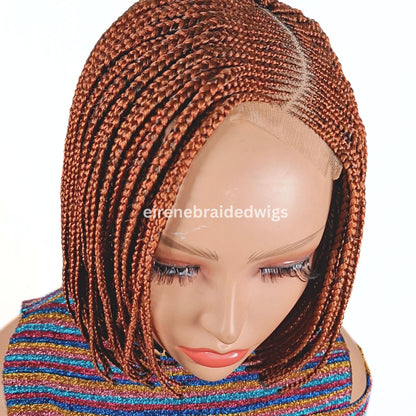 Braided Wigs for Black Women Bob Braids Wig – Short Brown Cornrow Wig with Gold Side Part – product image 6