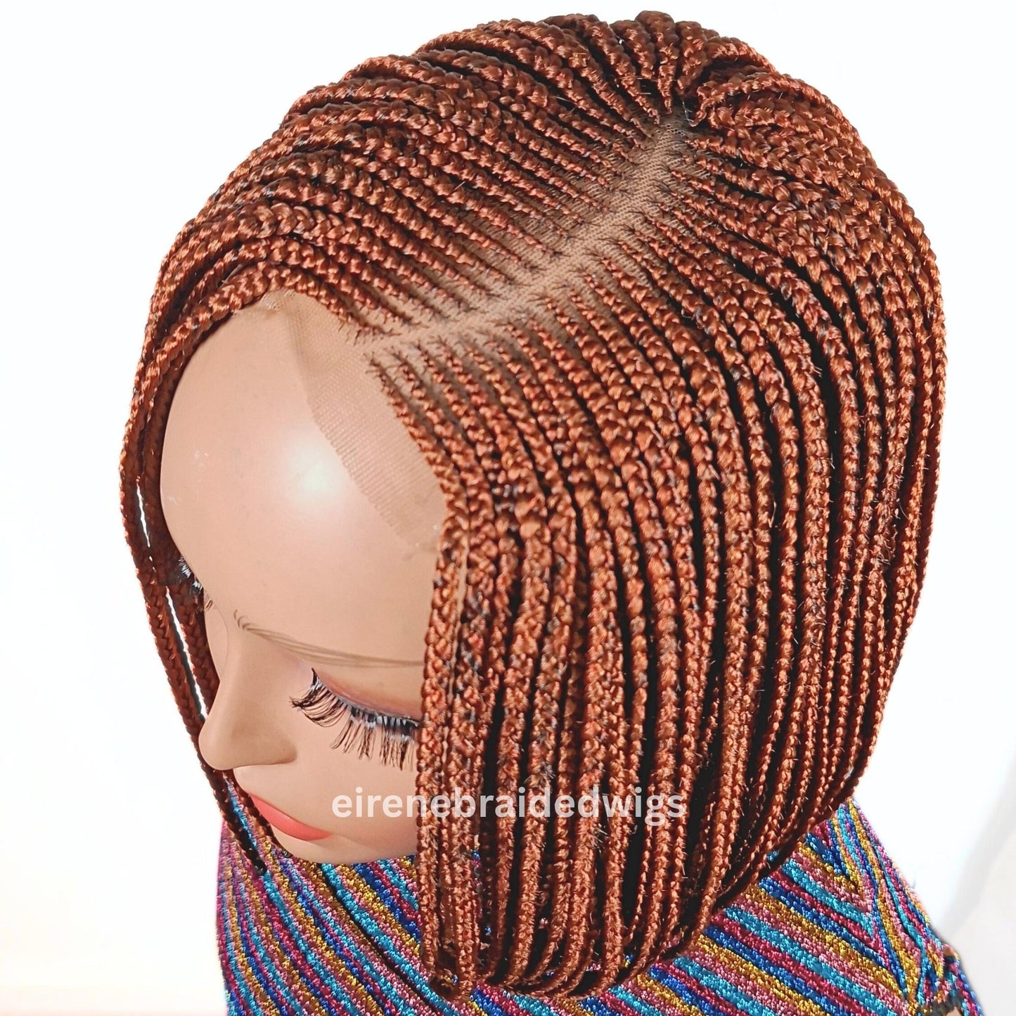 Braided Wigs for Black Women Bob Braids Wig – Short Brown Cornrow Wig with Gold Side Part – product image 3
