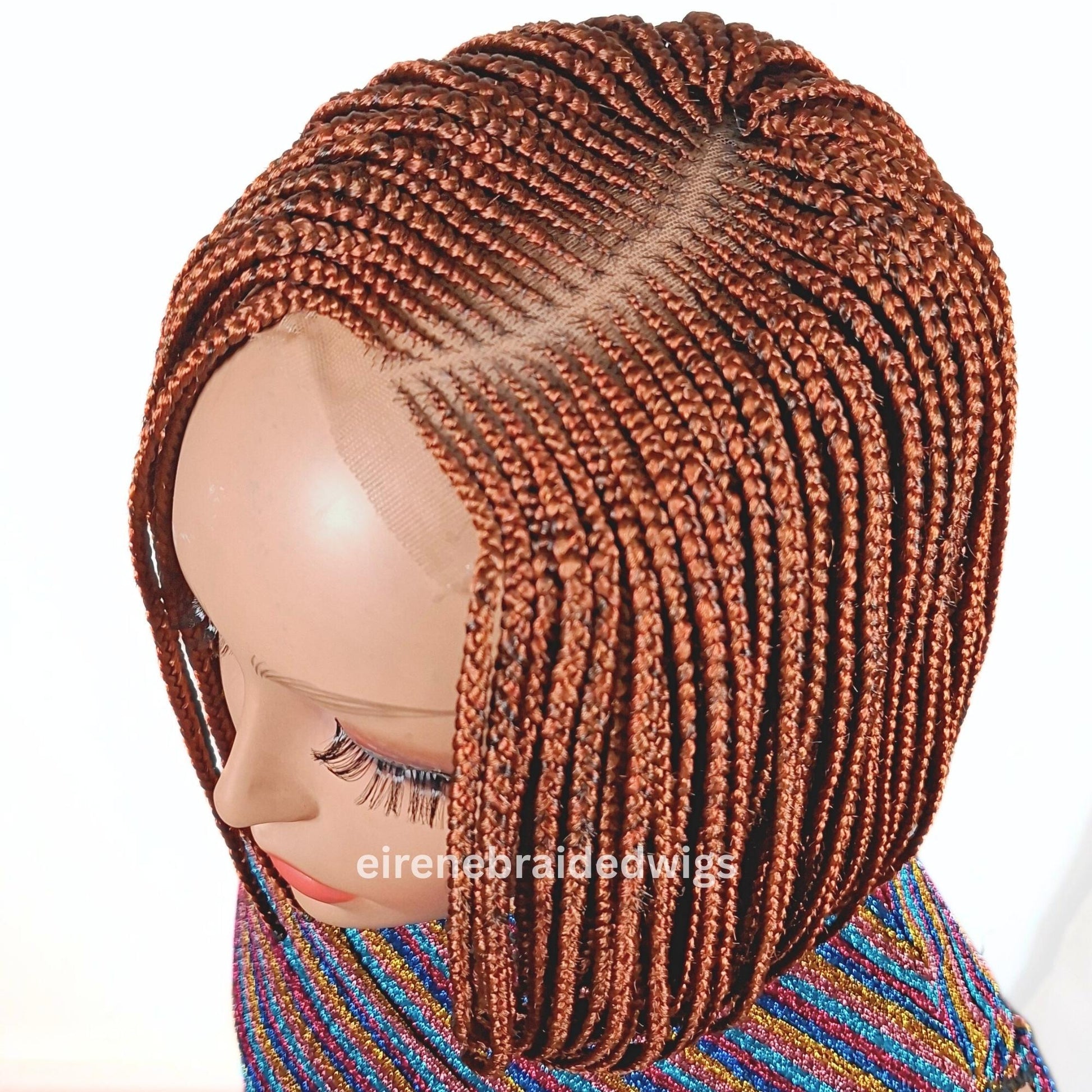 Braided Wigs for Black Women Bob Braids Wig – Short Brown Cornrow Wig with Gold Side Part – product image 3