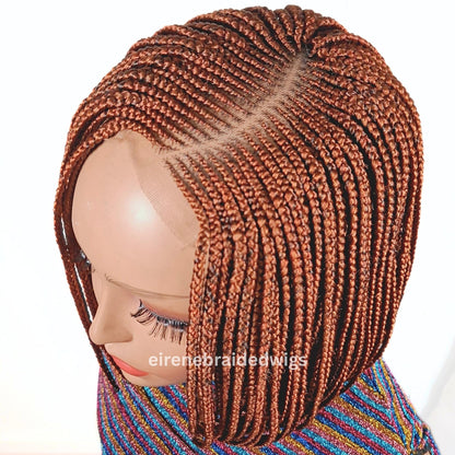 Braided Wigs for Black Women Bob Braids Wig – Short Brown Cornrow Wig with Gold Side Part – product image 3
