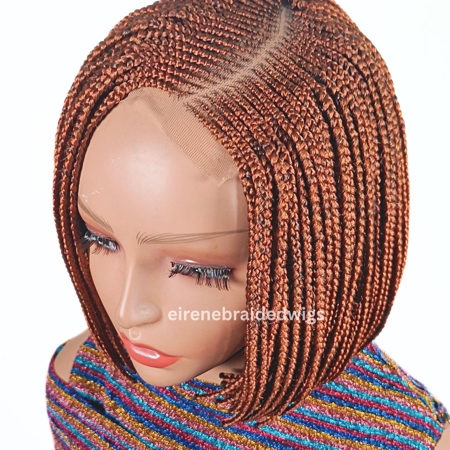 Braided Wigs for Black Women Bob Braids Wig – Short Brown Cornrow Wig with Gold Side Part – product image 1