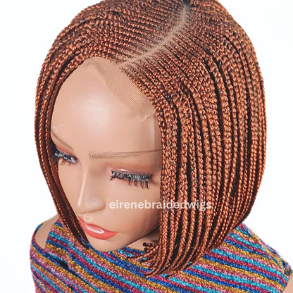 Braided Wigs for Black Women Bob Braids Wig – Short Brown Cornrow Wig with Gold Side Part – product image 1