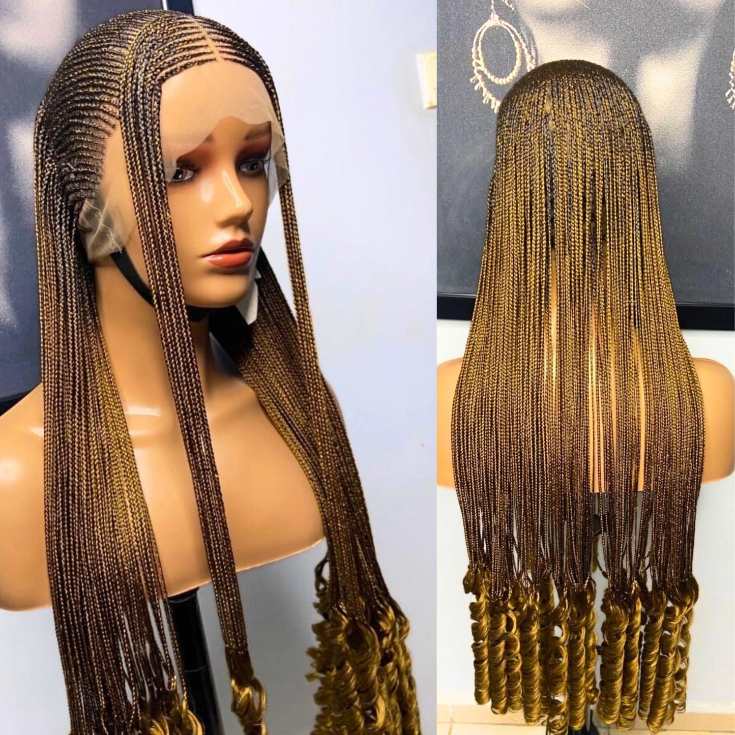 Braided Wigs for Black Women Handmade French Curl Conow Wig – Boho Goddess Locs – Lace Frontal – product image 1