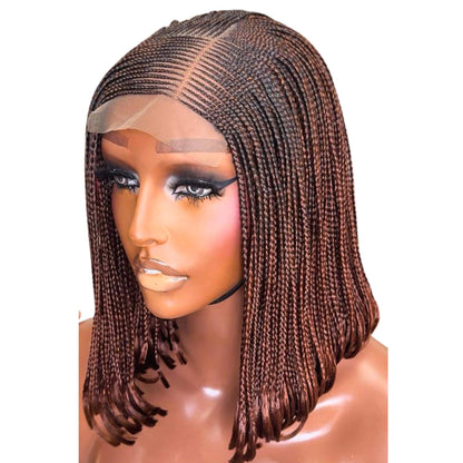 Bob Cornrow braided wig for Black Women – Curly human hair lace-frontal african tribal light-weight side-parting 14-inch long box – product image 1