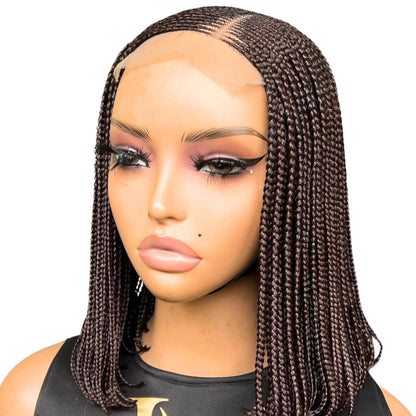 Bob Cornrow braided wig for Black Women – Curly human hair lace-frontal african tribal light-weight side-parting 14-inch long box – product image 6