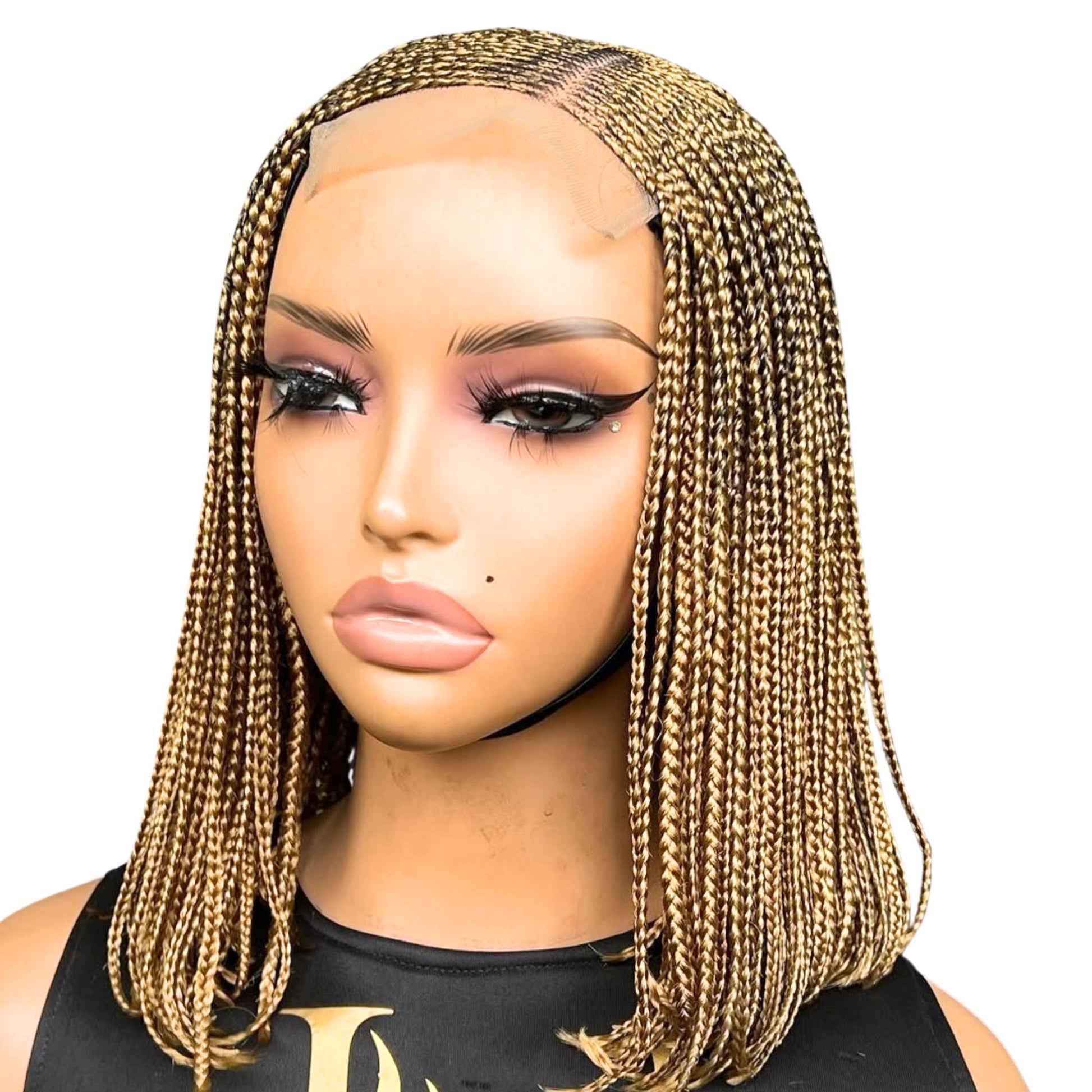 Bob Cornrow braided wig for Black Women – Curly human hair lace-frontal african tribal light-weight side-parting 14-inch long box – product image 4