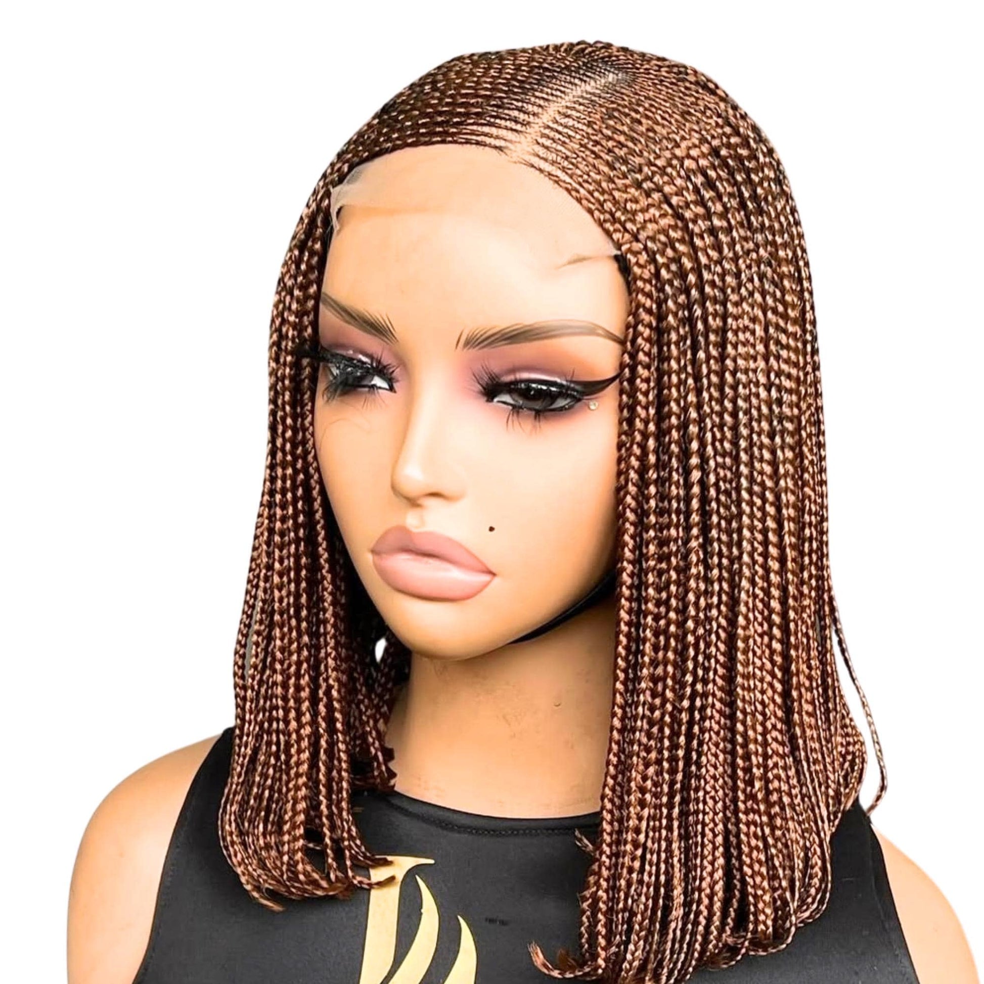 Bob Cornrow braided wig for Black Women – Curly human hair lace-frontal african tribal light-weight side-parting 14-inch long box – product image 5