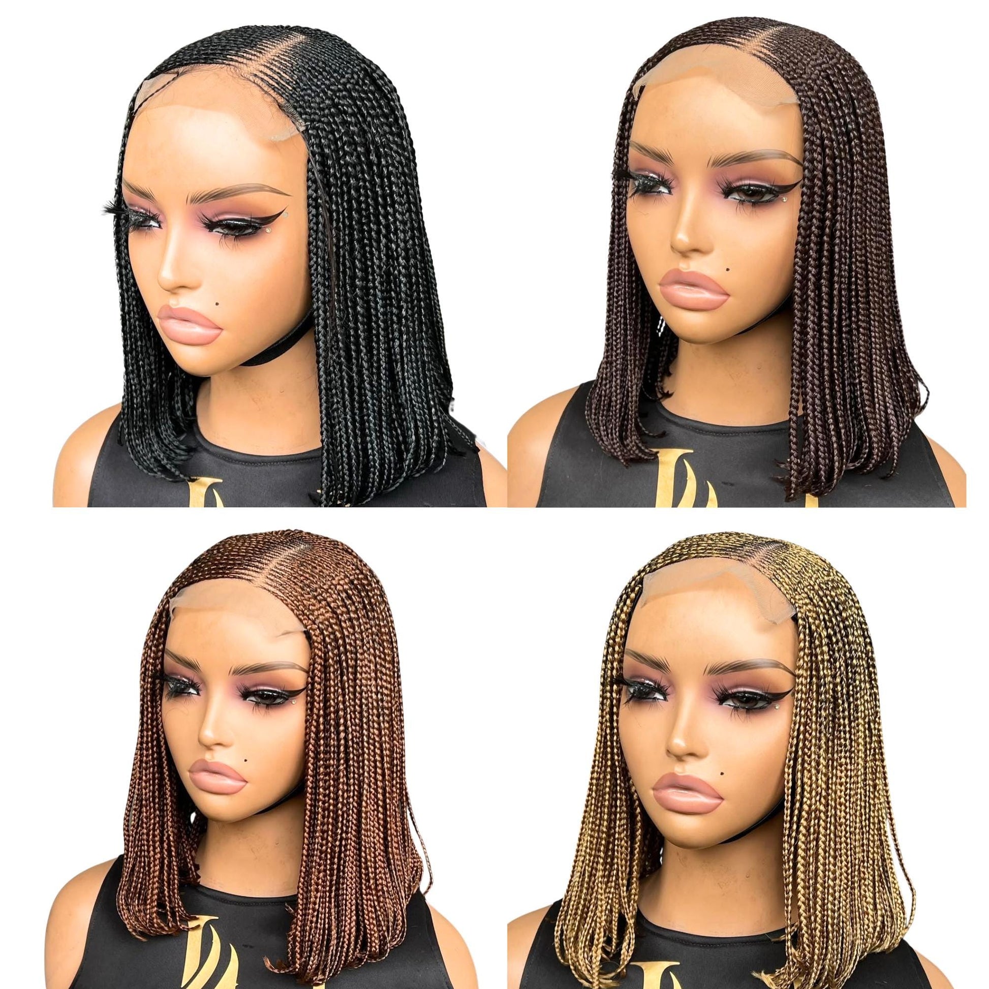 Bob Cornrow braided wig for Black Women – Curly human hair lace-frontal african tribal light-weight side-parting 14-inch long box – product image 2