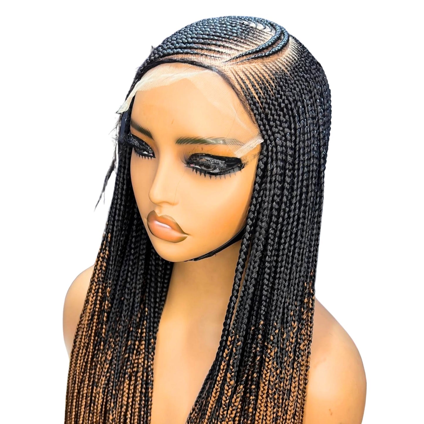 Braided Wigs for Black Women Lace Frontal Braided Wig – Fulani Tribal Cornrow – Black & Ombre – product image 3