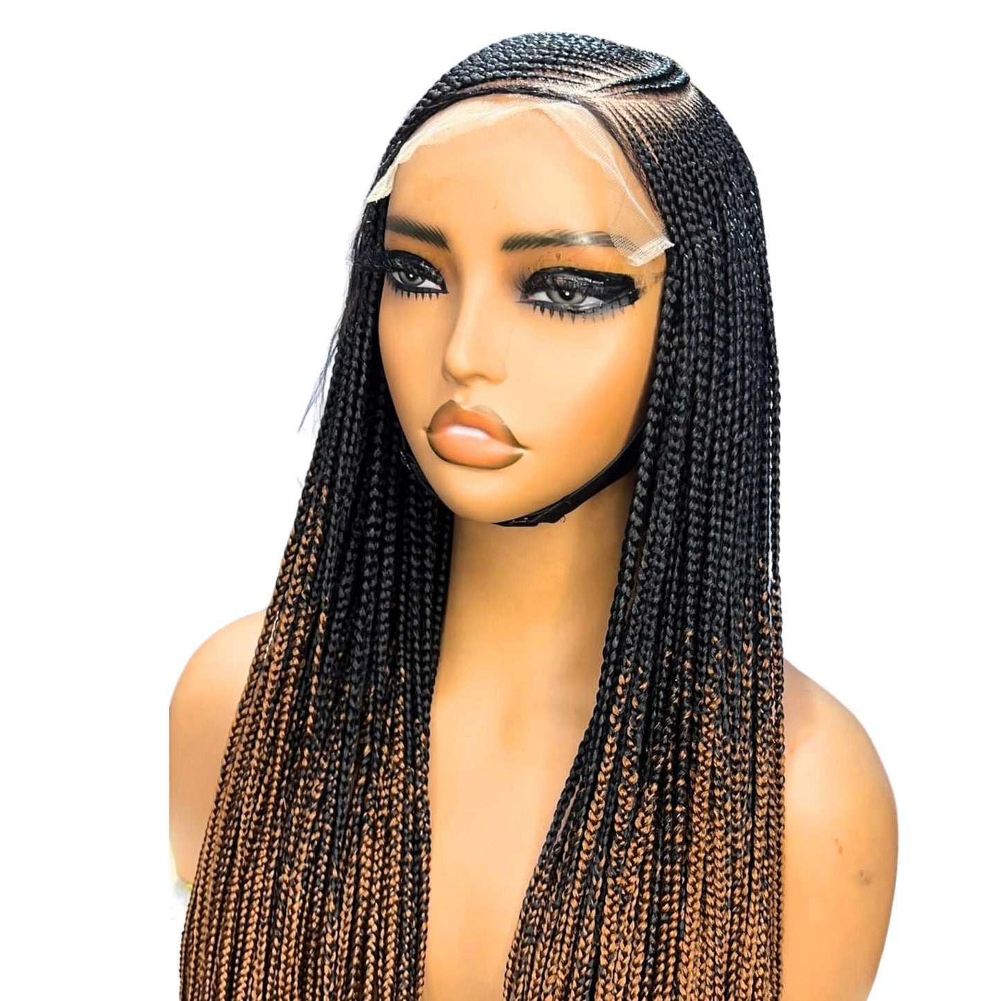 Braided Wigs for Black Women Lace Frontal Braided Wig – Fulani Tribal Cornrow – Black & Ombre – product image 2