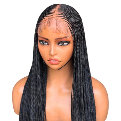 Braided Wigs for Black Women – 30" Middle Part Lace Frontal Black Brown Gold Ombre Cornrow Braid Wig – product image 9
