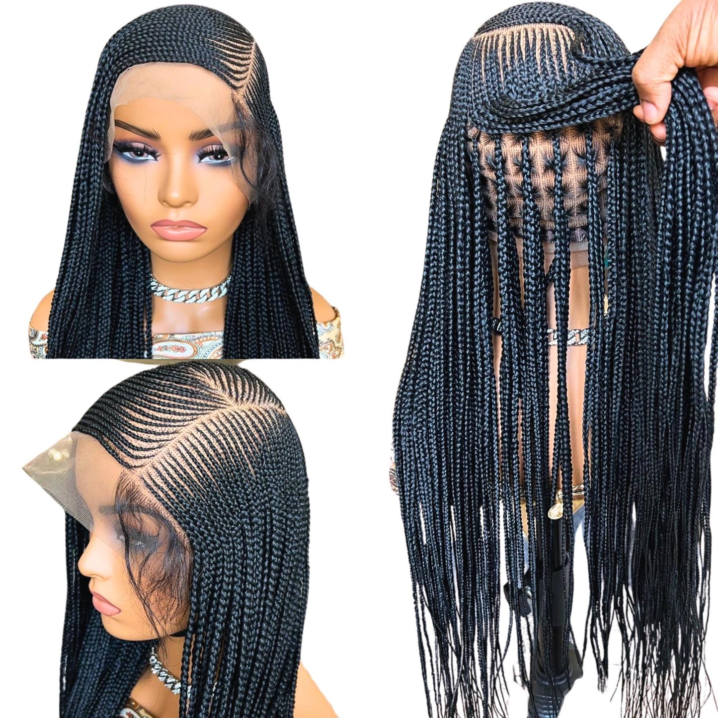 Full Lace Cornrow Braided Wigs for Black Women – Fulani Braid Wig – Ghana Weave Crochet – product image 1