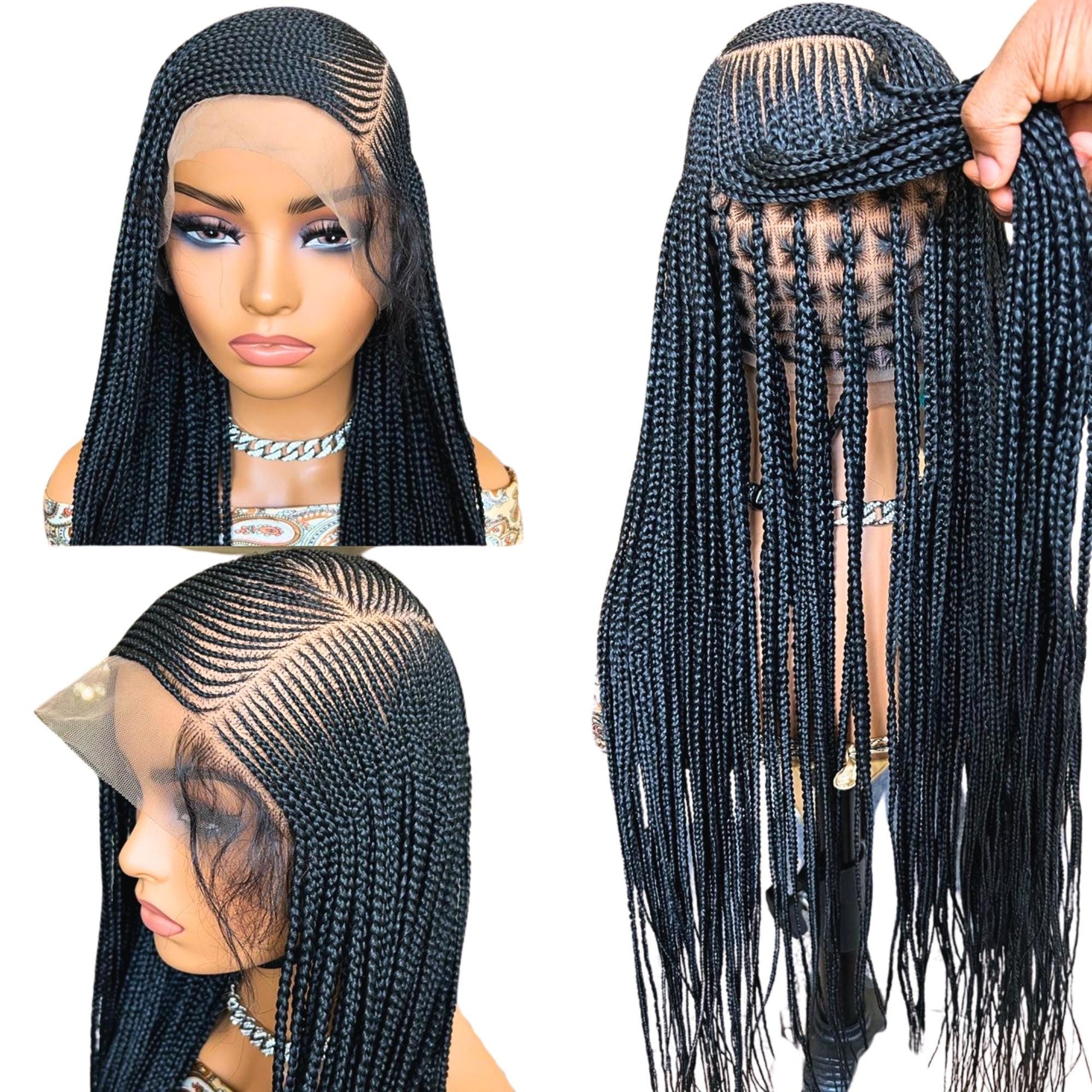 Full Lace Cornrow Braided Wigs for Black Women – Fulani Braid Wig – Ghana Weave Crochet – product image 1