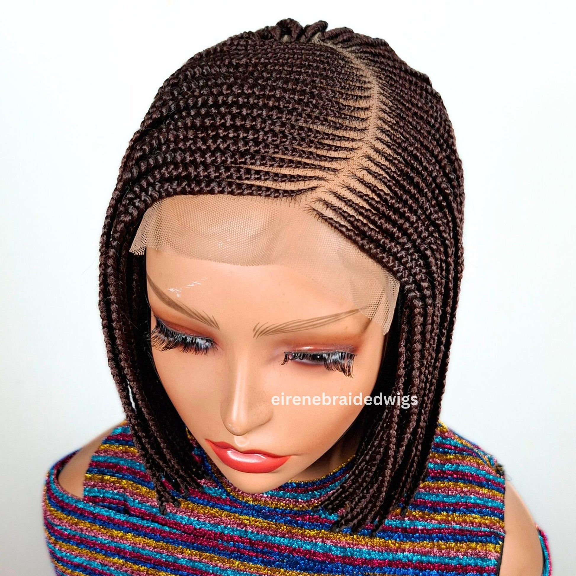 Braided Wigs for Black Women Bob Braids Wig – Short Brown Cornrow Wig – product image 6