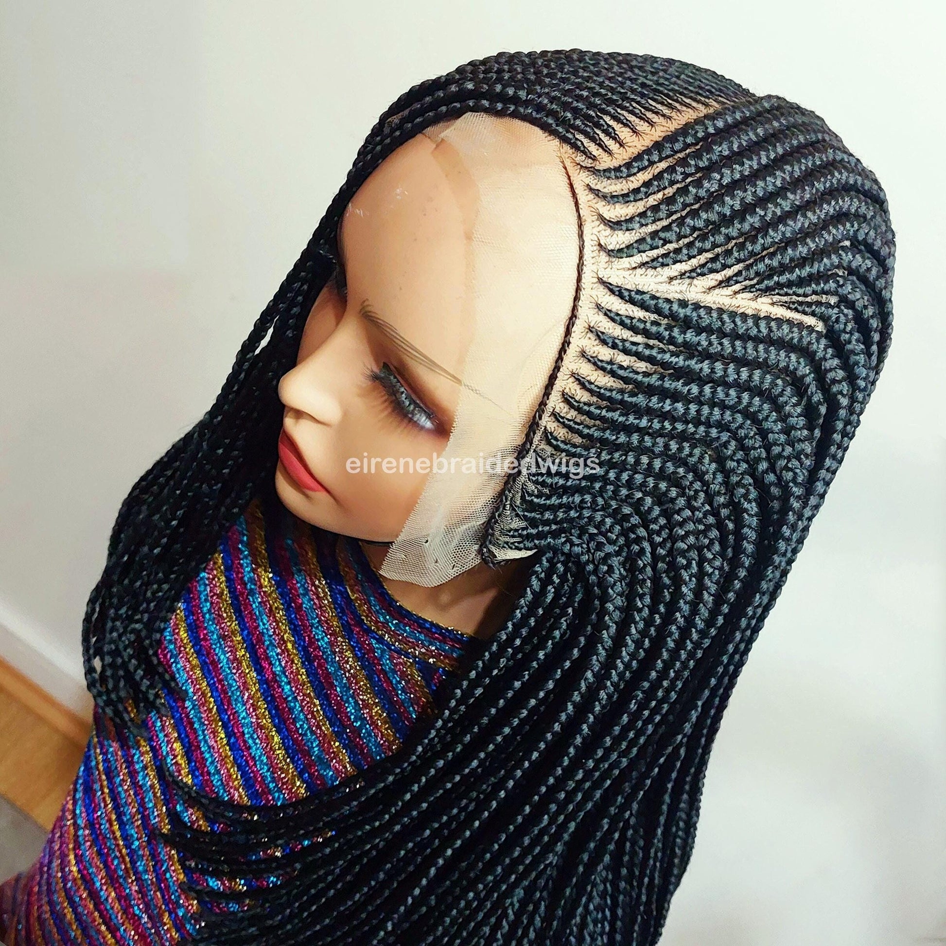 Braided Wigs for Black Women – Short Bob Cornrow Wig – 16-Inch Lace Frontal Black Box Braids – product image 2