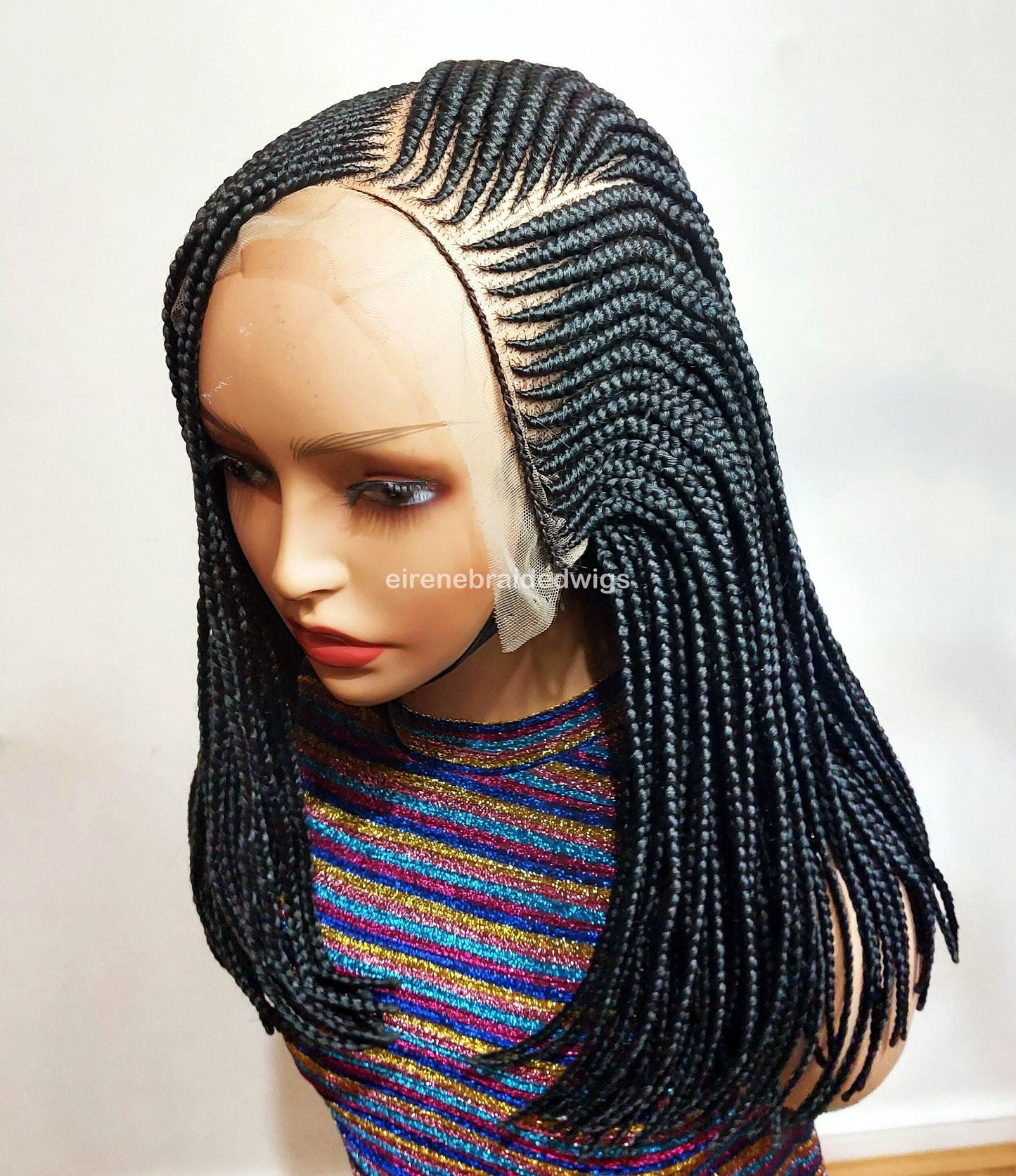Braided Wigs for Black Women – Short Bob Cornrow Wig – 16-Inch Lace Frontal Black Box Braids – product image 1