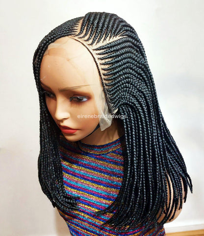 Braided Wigs for Black Women – Short Bob Cornrow Wig – 16-Inch Lace Frontal Black Box Braids – product image 1