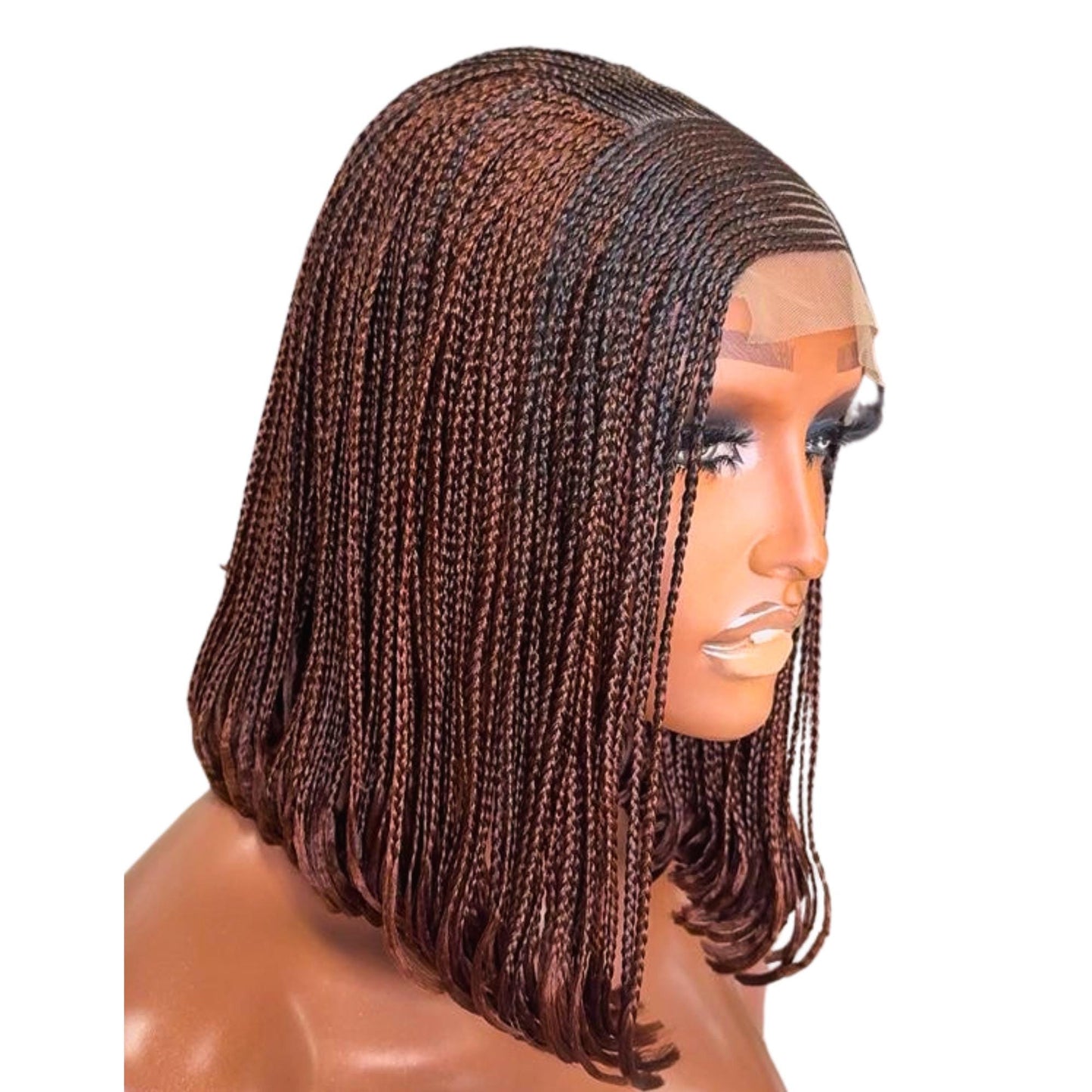 Bob Cornrow braided wig for Black Women – Curly human hair lace-frontal african tribal light-weight side-parting 14-inch long box – product image 4