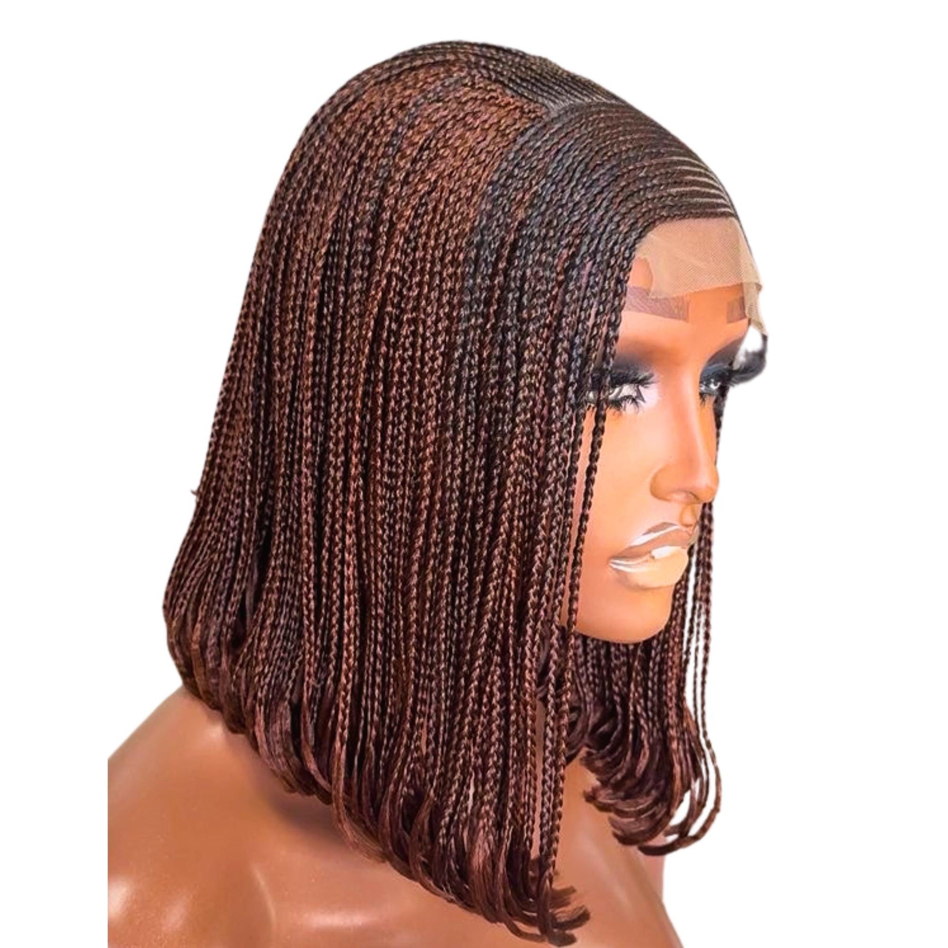 Bob Cornrow braided wig for Black Women – Curly human hair lace-frontal african tribal light-weight side-parting 14-inch long box – product image 4