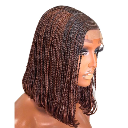 Bob Cornrow braided wig for Black Women – Curly human hair lace-frontal african tribal light-weight side-parting 14-inch long box – product image 4