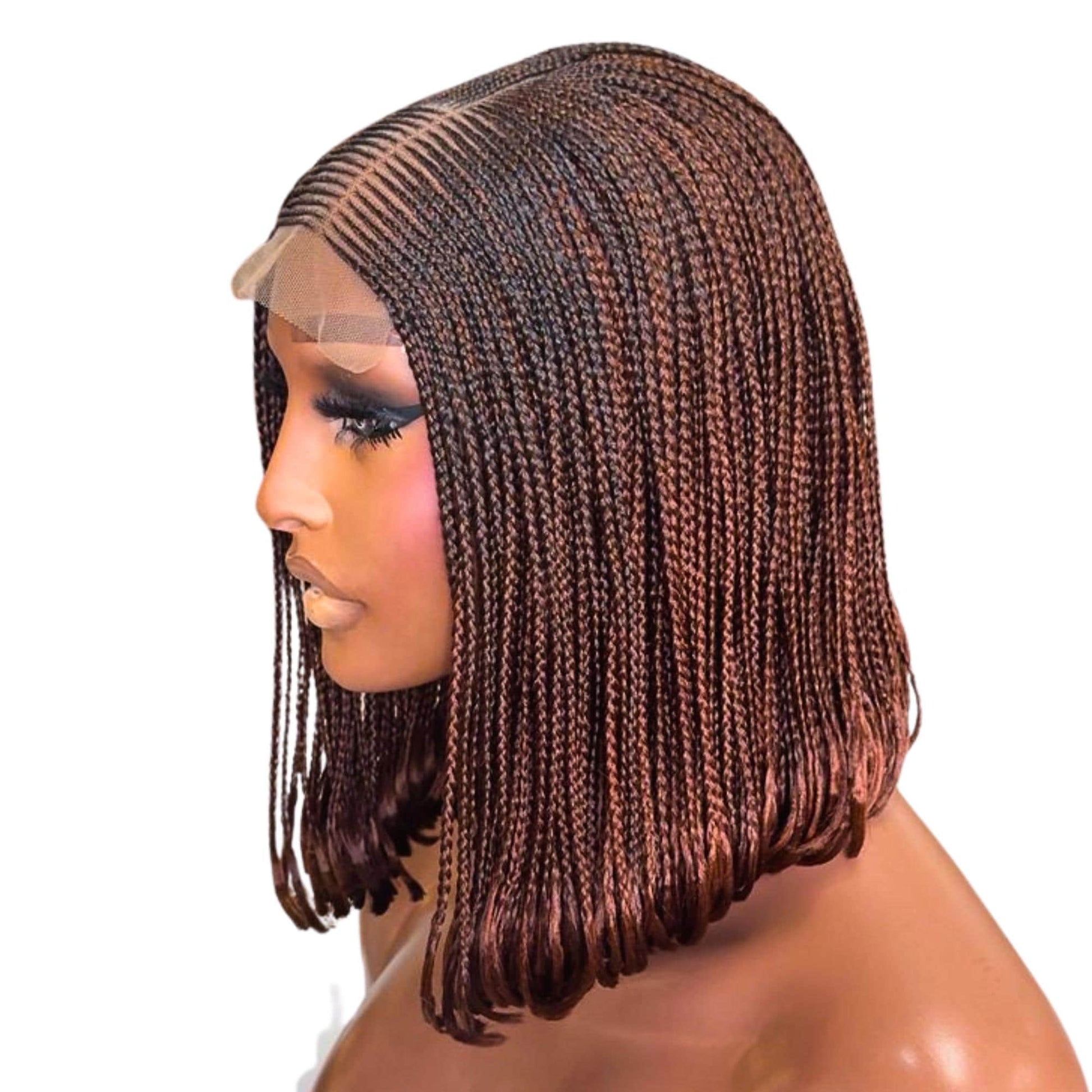 Bob Cornrow braided wig for Black Women – Curly human hair lace-frontal african tribal light-weight side-parting 14-inch long box – product image 5