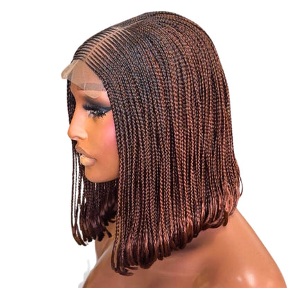 Bob Cornrow braided wig for Black Women – Curly human hair lace-frontal african tribal light-weight side-parting 14-inch long box – product image 5