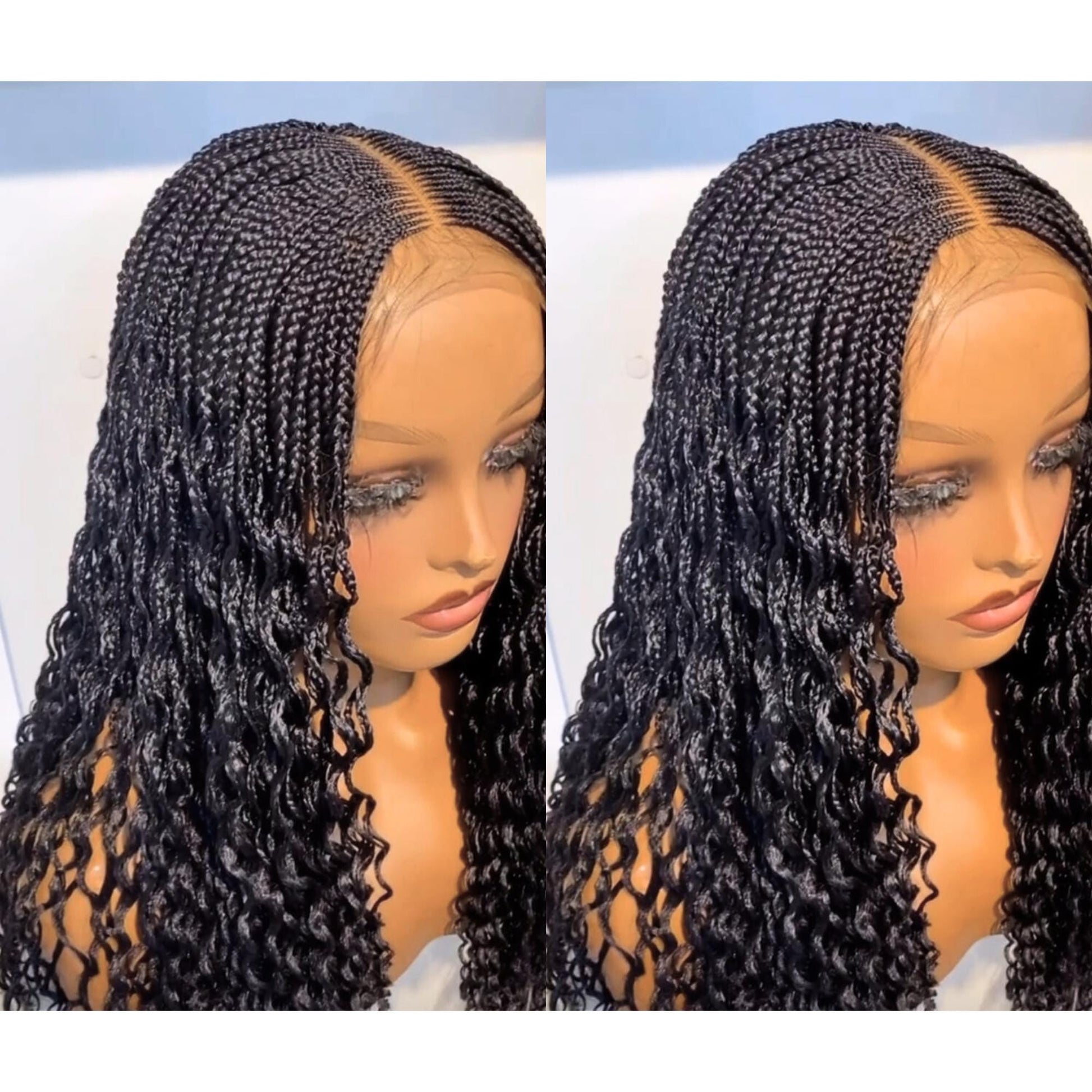22inches Curly Braided Wigs for Black Women Handmade Braided Wig – Cornrow Weave – 2x4 Lace Closure – product image 3