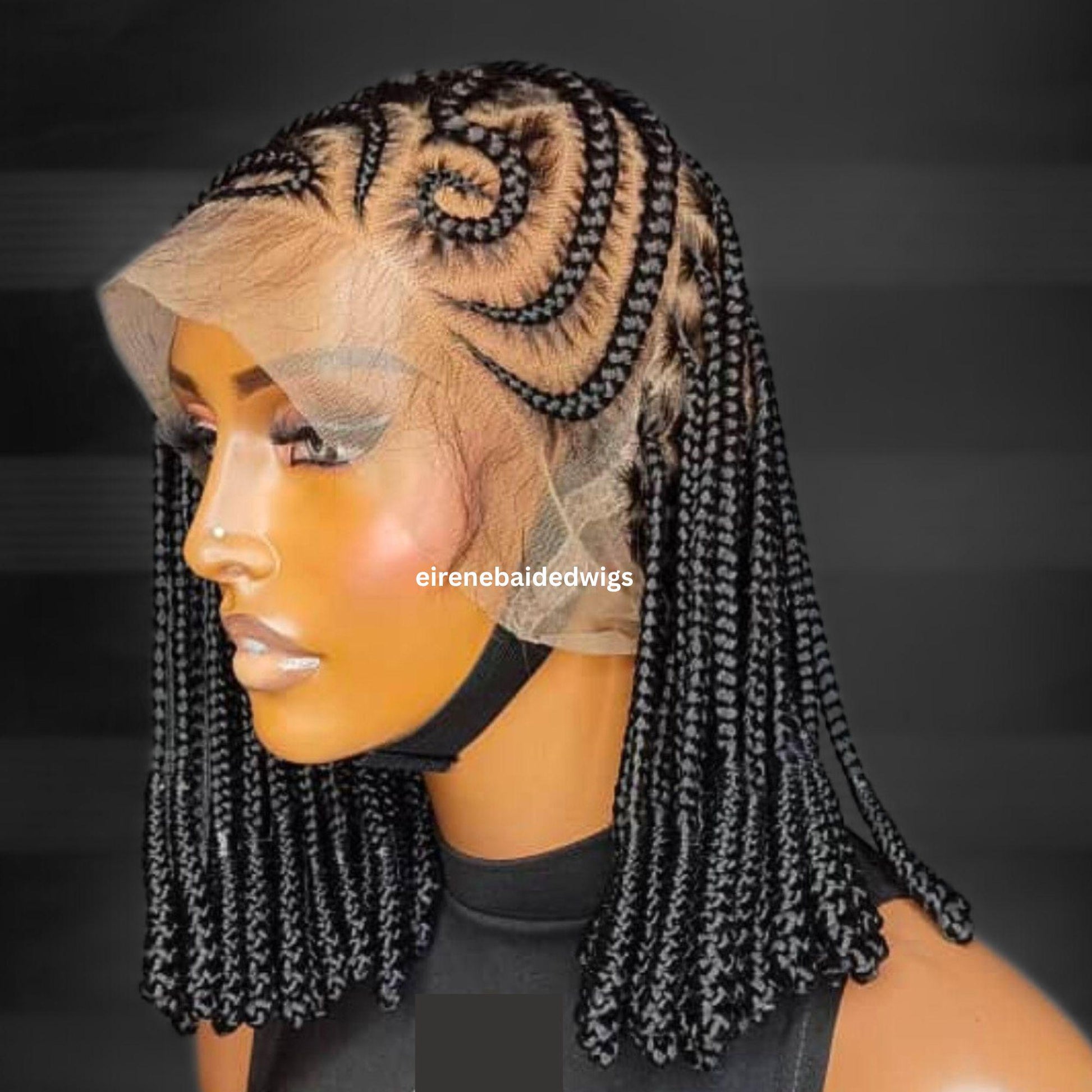 Bantu Knots Short Bob Cornrow Braided Wigs for Black Women – Fulani Ghana Weaving Lace Frontal 14inch wig – product image 5