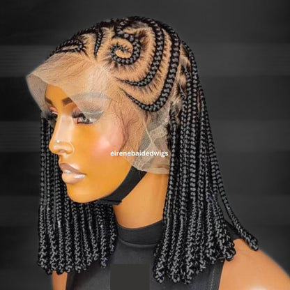 Bantu Knots Short Bob Cornrow Braided Wigs for Black Women – Fulani Ghana Weaving Lace Frontal 14inch wig – product image 5