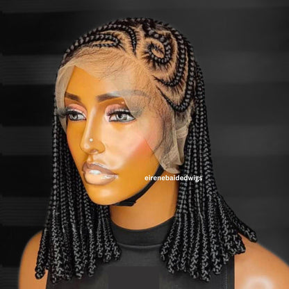 Bantu Knots Short Bob Cornrow Braided Wigs for Black Women – Fulani Ghana Weaving Lace Frontal 14inch wig – product image 7