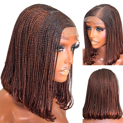 Bob Cornrow braided wig for Black Women – Curly human hair lace-frontal african tribal light-weight side-parting 14-inch long box – product image 3