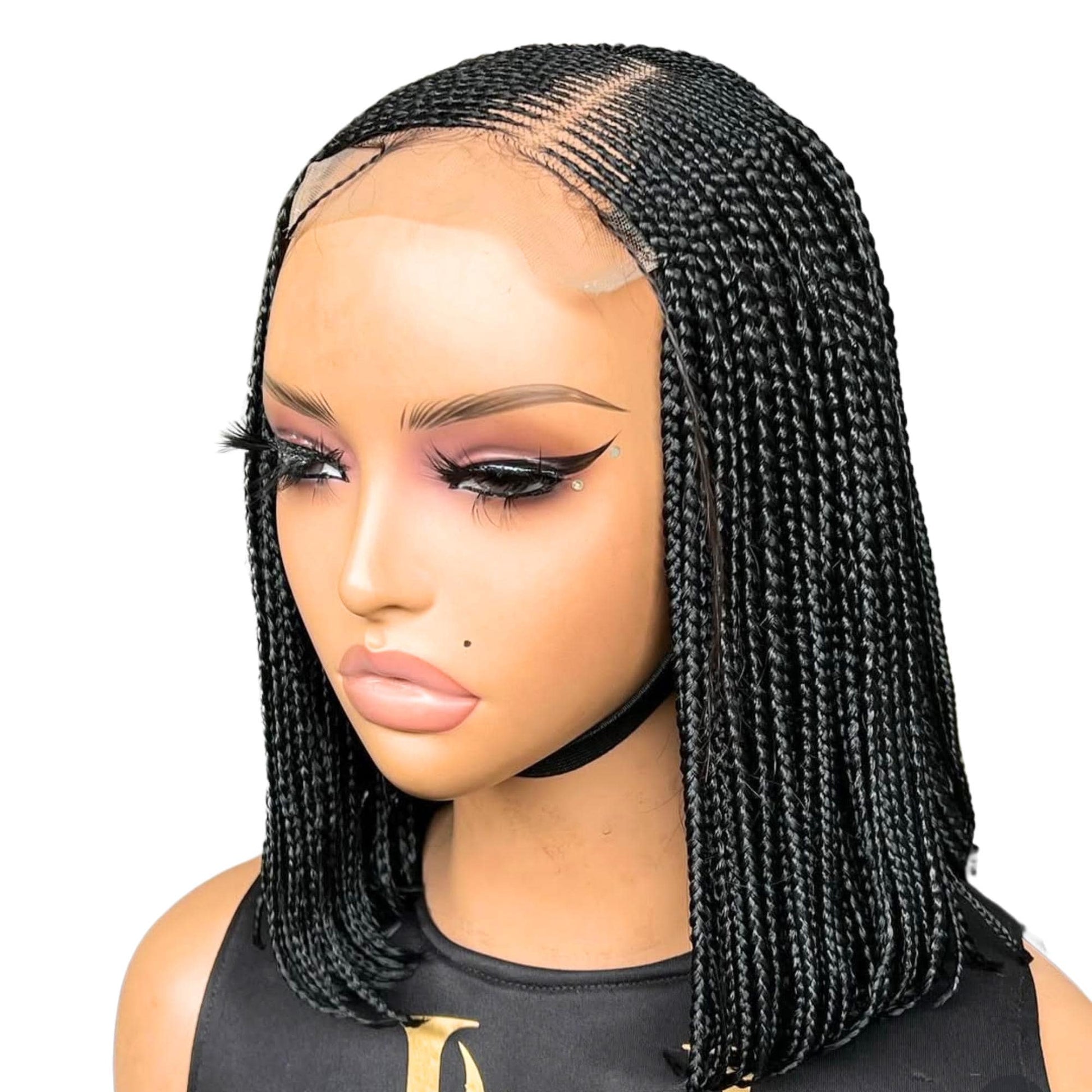 Bob Cornrow braided wig for Black Women – Curly human hair lace-frontal african tribal light-weight side-parting 14-inch long box – product image 3