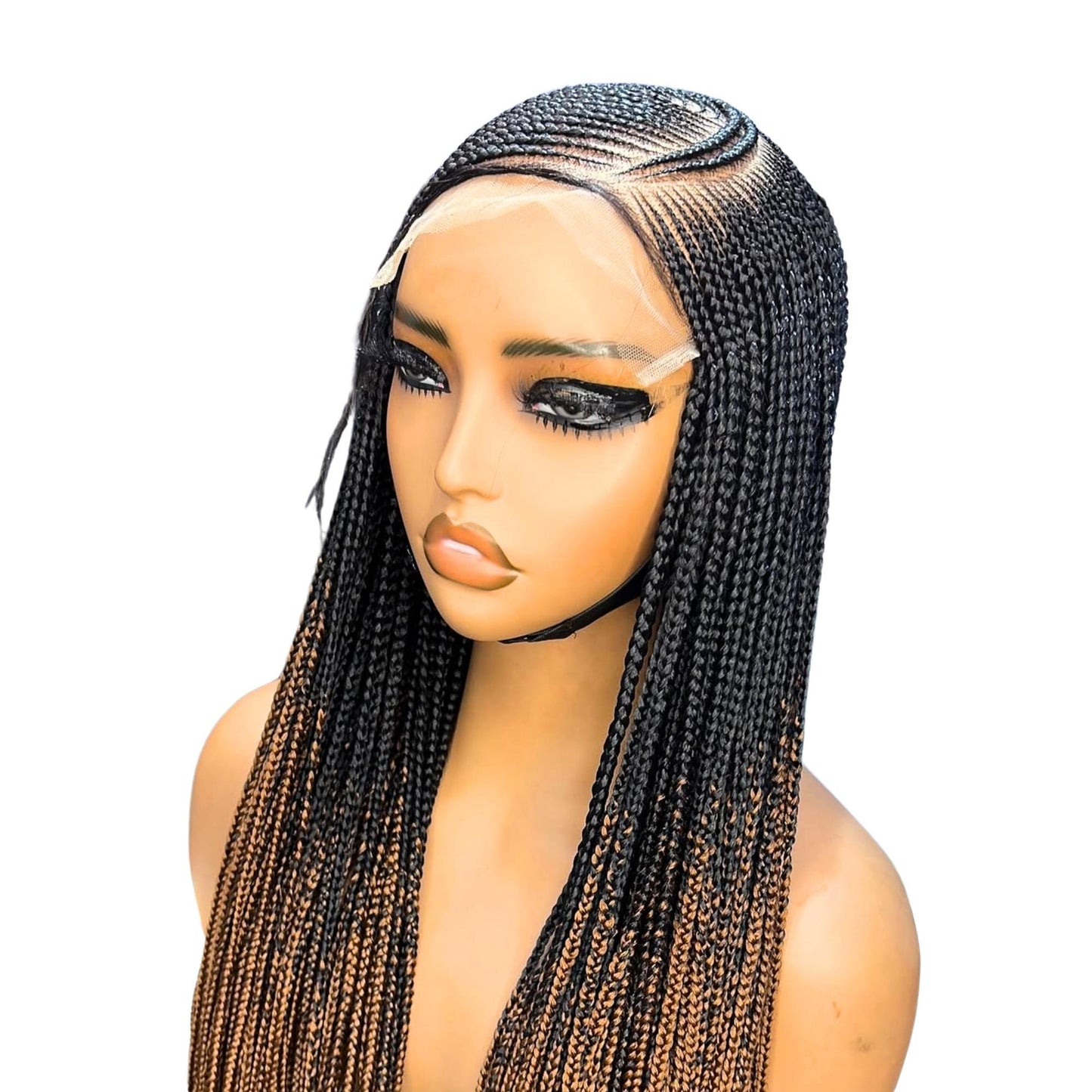 Braided Wigs for Black Women Lace Frontal Braided Wig – Fulani Tribal Cornrow – Black & Ombre – product image 1