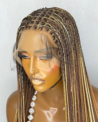 Braided Wigs for Black Women Knotless Box Braided Wig – Long Blonde Ombre Boho Goddess Locs – Full Lace – product image 2
