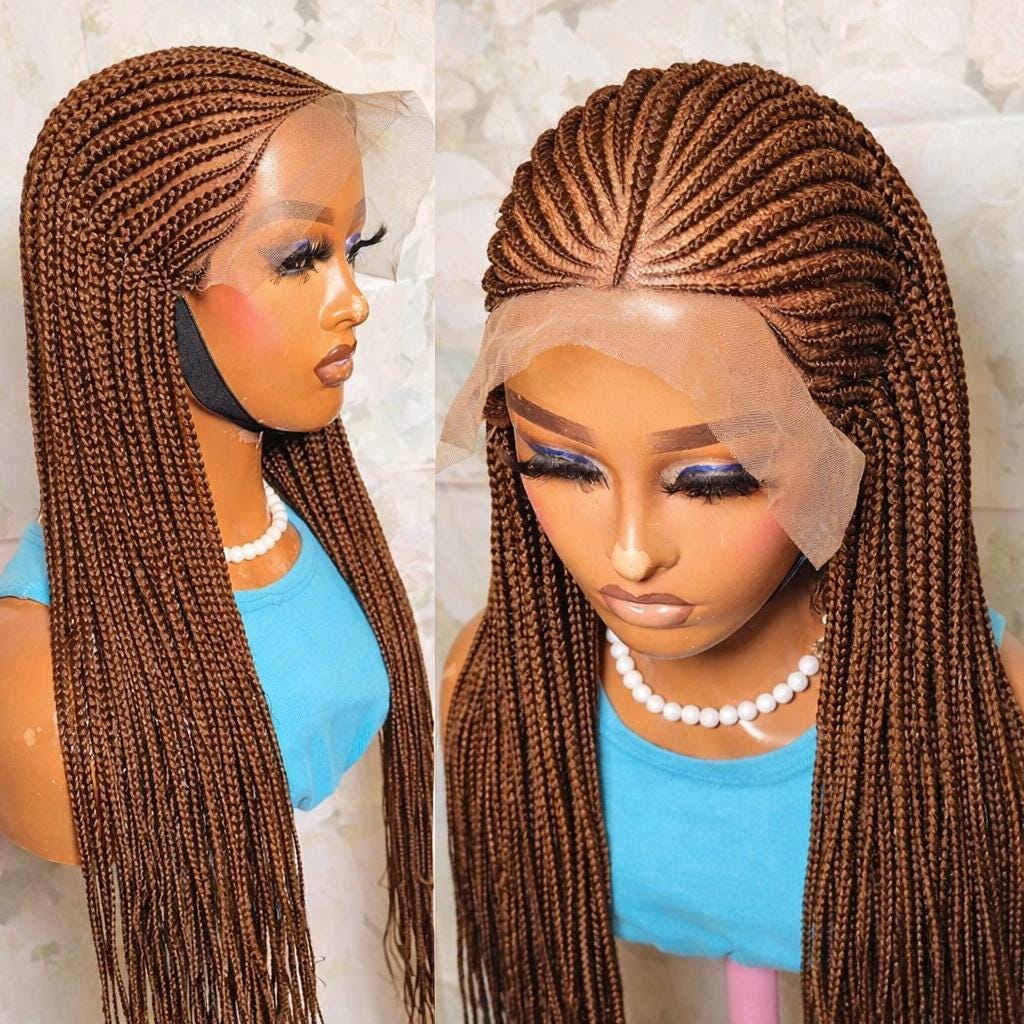 Braided Wigs for Black Women 30" Cornrow Braid Wig – Black Braided Lace Frontal Wig – product image 1