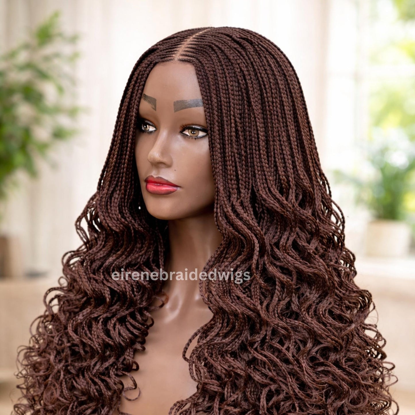 22inch Curly Braided Wigs for Black Women Handmade Single Braids Wig – Cornrow Weave – 2x4 Lace Closure – product image 2