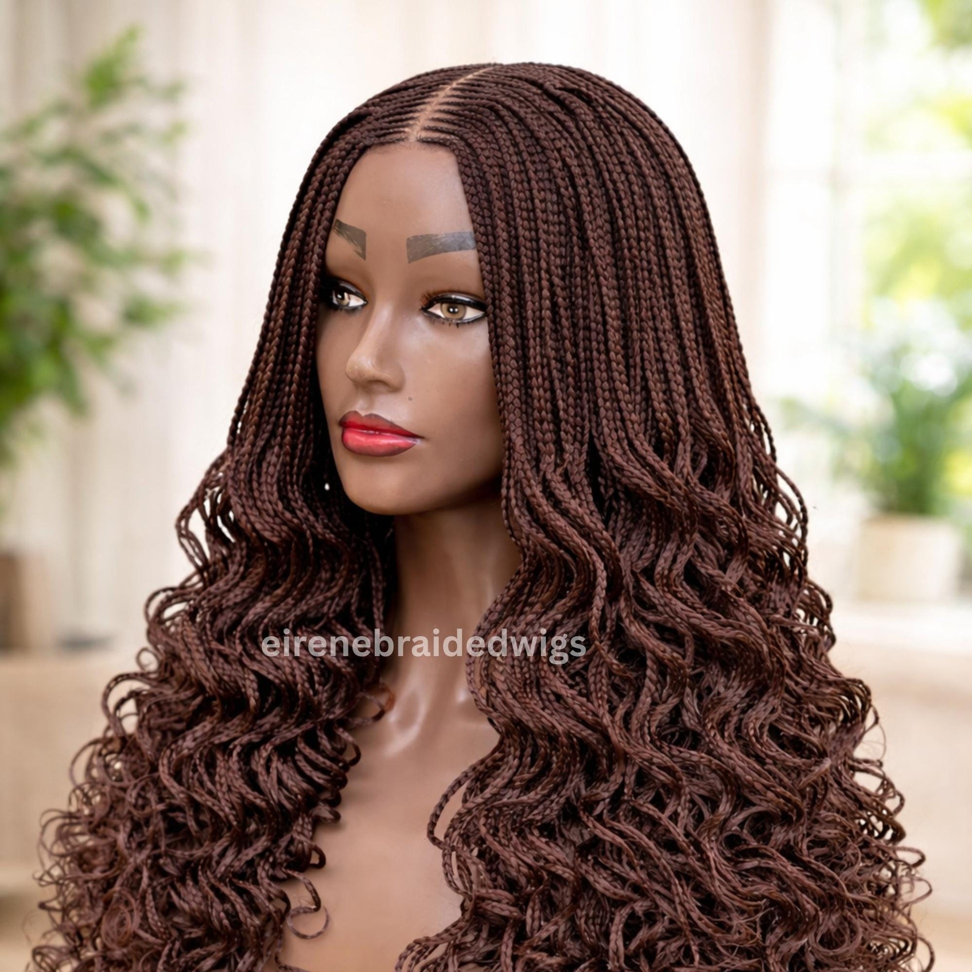 22inch Curly Braided Wigs for Black Women Handmade Single Braids Wig – Cornrow Weave – 2x4 Lace Closure – product image 2