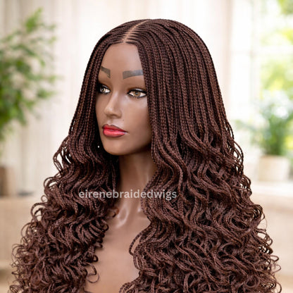 22inch Curly Braided Wigs for Black Women Handmade Single Braids Wig – Cornrow Weave – 2x4 Lace Closure – product image 2