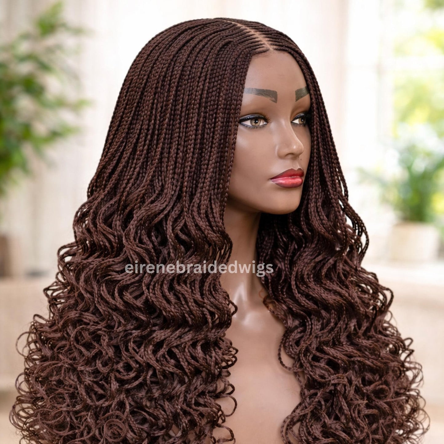 22inch Curly Braided Wigs for Black Women Handmade Single Braids Wig – Cornrow Weave – 2x4 Lace Closure – product image 1
