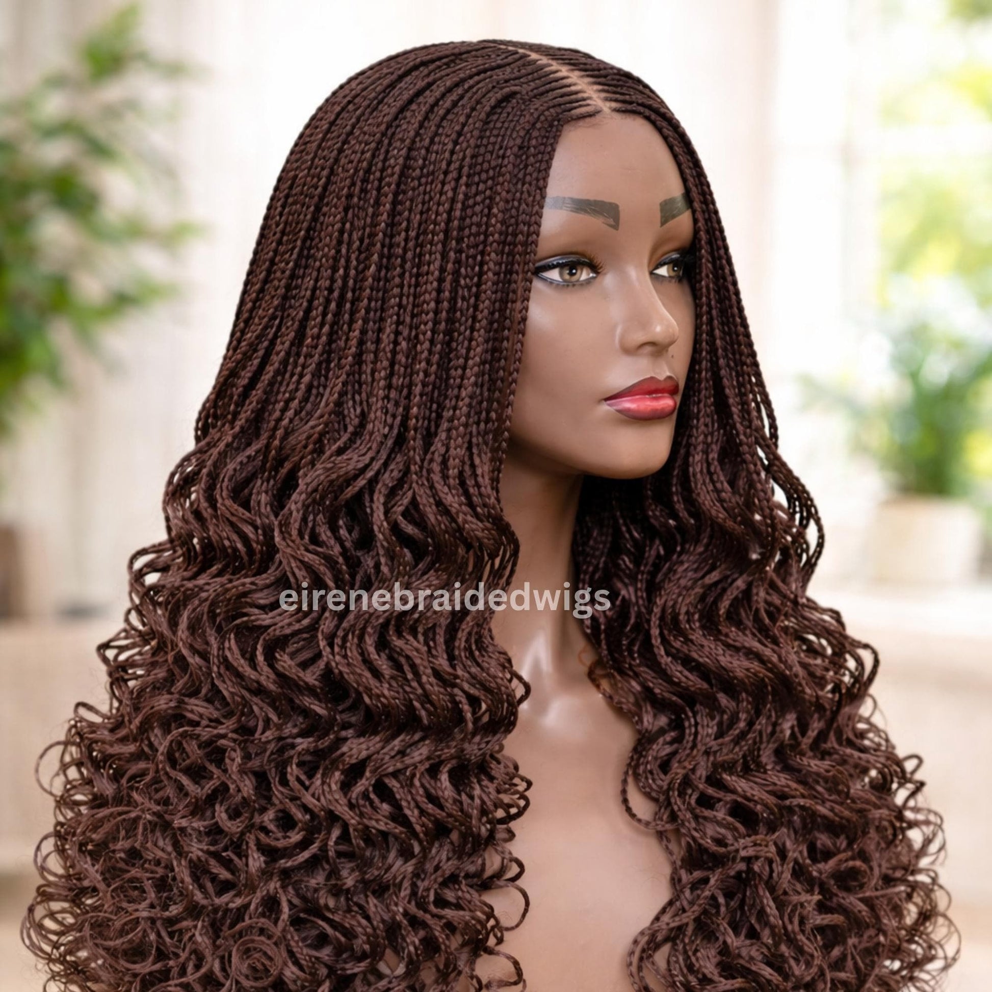 22inch Curly Braided Wigs for Black Women Handmade Single Braids Wig – Cornrow Weave – 2x4 Lace Closure – product image 1