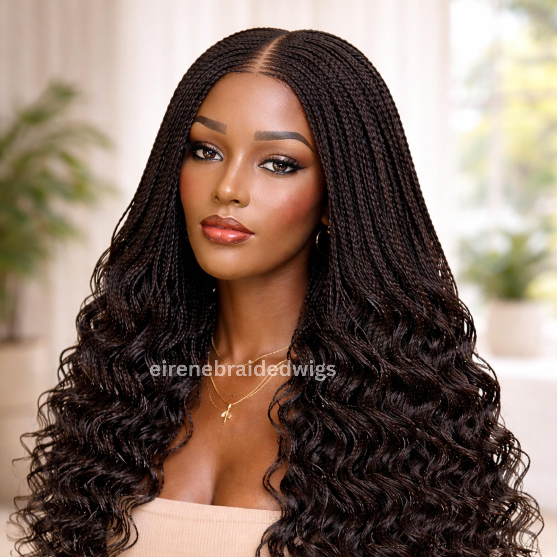 22inch Curly Braided Wigs for Black Women Handmade Single Braids Wig – Cornrow Weave – 2x4 Lace Closure – product image 3