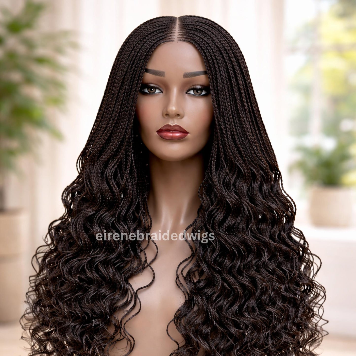 22inch Curly Braided Wigs for Black Women Handmade Single Braids Wig – Cornrow Weave – 2x4 Lace Closure – product image 5