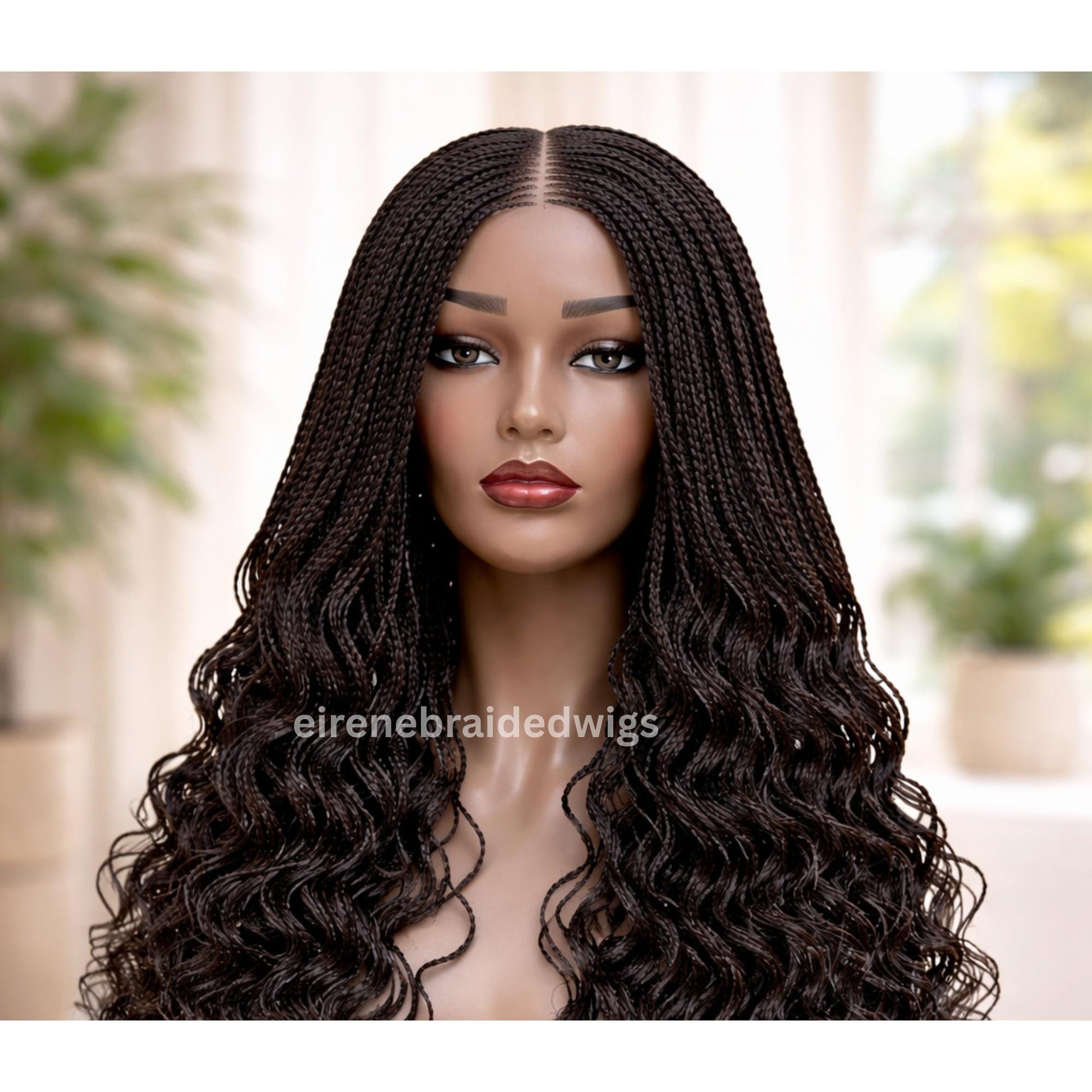 22inch Curly Braided Wigs for Black Women Handmade Single Braids Wig – Cornrow Weave – 2x4 Lace Closure – product image 7