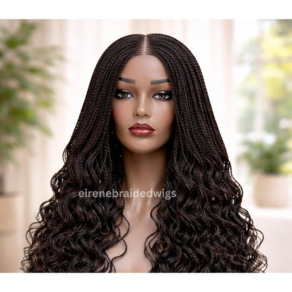 22inch Curly Braided Wigs for Black Women Handmade Single Braids Wig – Cornrow Weave – 2x4 Lace Closure – product image 7